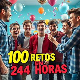 A lively scene depicting a group of male teenagers eagerly choosing their roles for a fun challenge
