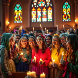 A vibrant and uplifting scene depicting a youth vigil at a church