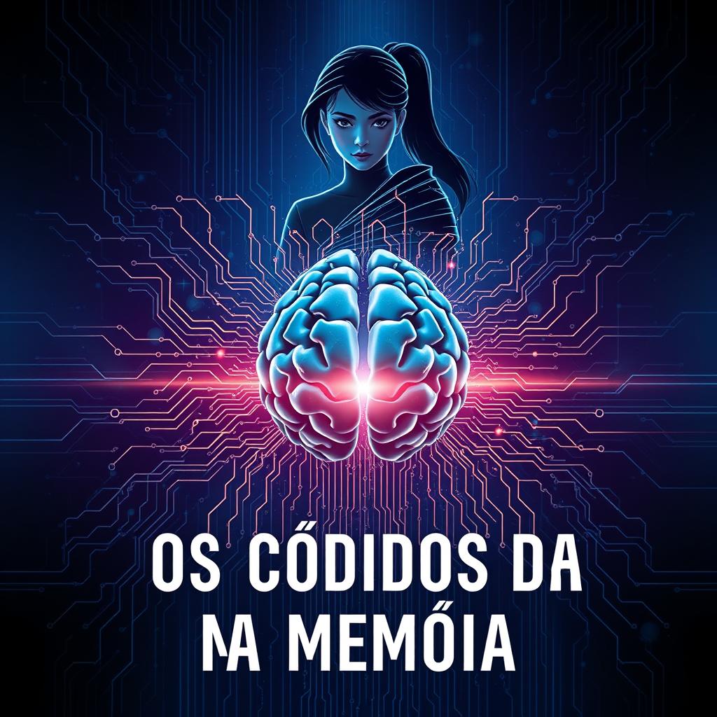 A futuristic and enigmatic book cover for 'Os Códigos da Memória'