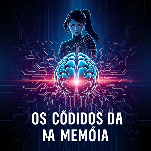 A futuristic and enigmatic book cover for 'Os Códigos da Memória'