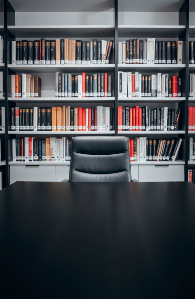 A cozy psychologist's office featuring a sleek black desk and a comfortable chair with an inviting vibe