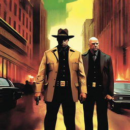 A gritty, high-resolution poster of a stern sheriff and a bald criminal, representing a tense police drama show