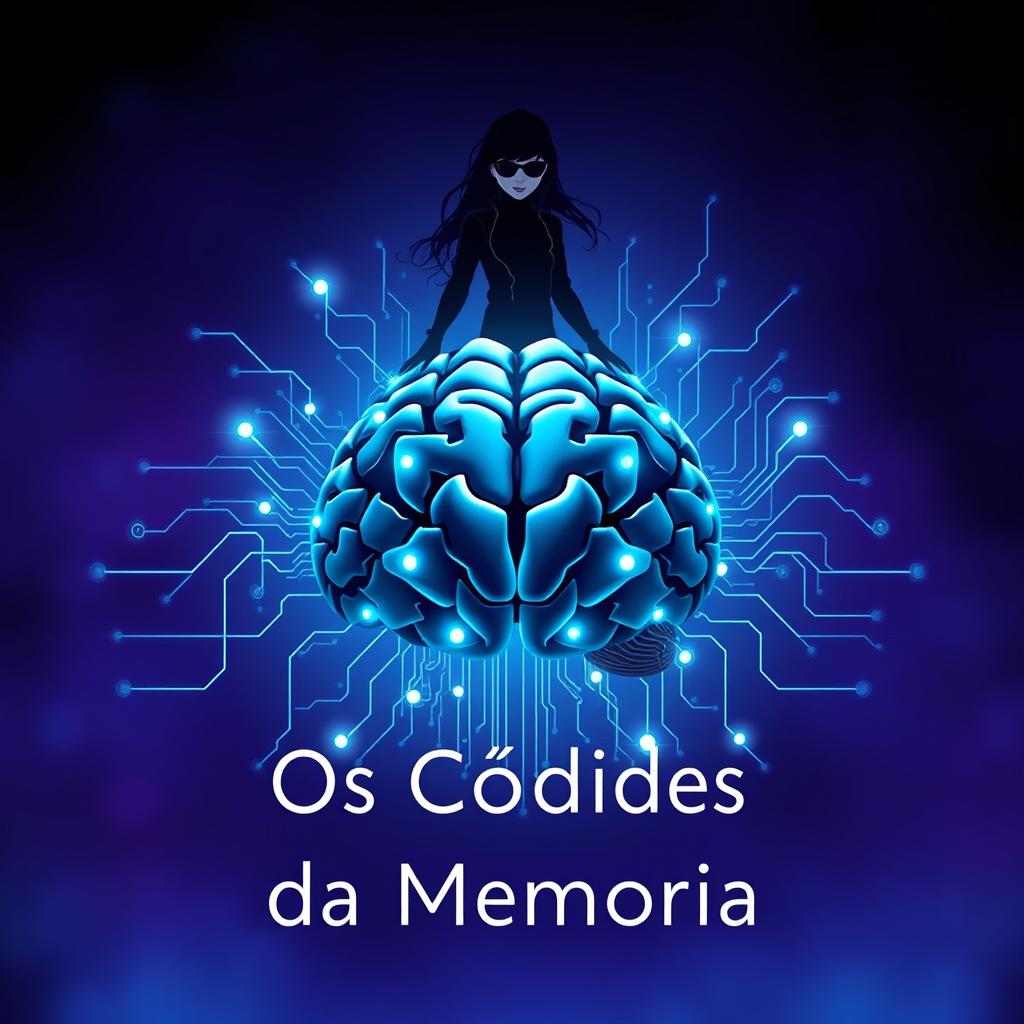 A futuristic and enigmatic book cover for 'Os Códigos da Memória'