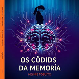 A futuristic and enigmatic book cover for 'Os Códigos da Memória'