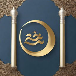 A high-resolution digital art image depicts the word 'ABEER' in large, precise, and clear font, set against a backdrop of a silver and gold mosque, a golden Ramadan lantern, and a golden crescent