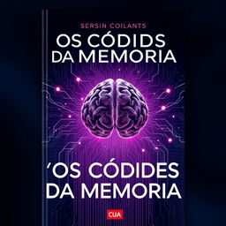 A futuristic and enigmatic book cover for 'Os Códigos da Memória'
