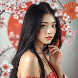 A tasteful artistic portrait of a Japanese woman, featuring soft and natural lighting