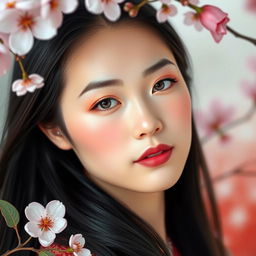 A tasteful artistic portrait of a Japanese woman, featuring soft and natural lighting