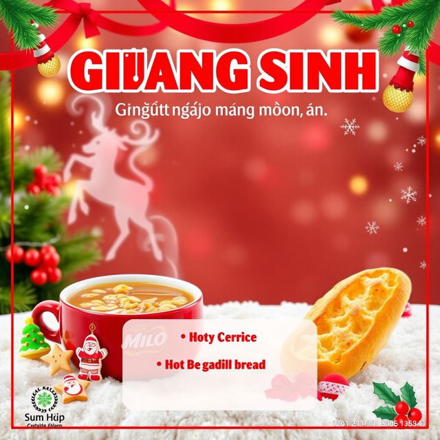 A Christmas-themed poster titled 'Sum họp Giáng sinh - Ngọt ngào từng món ăn' displayed boldly in large, bold font at the center top