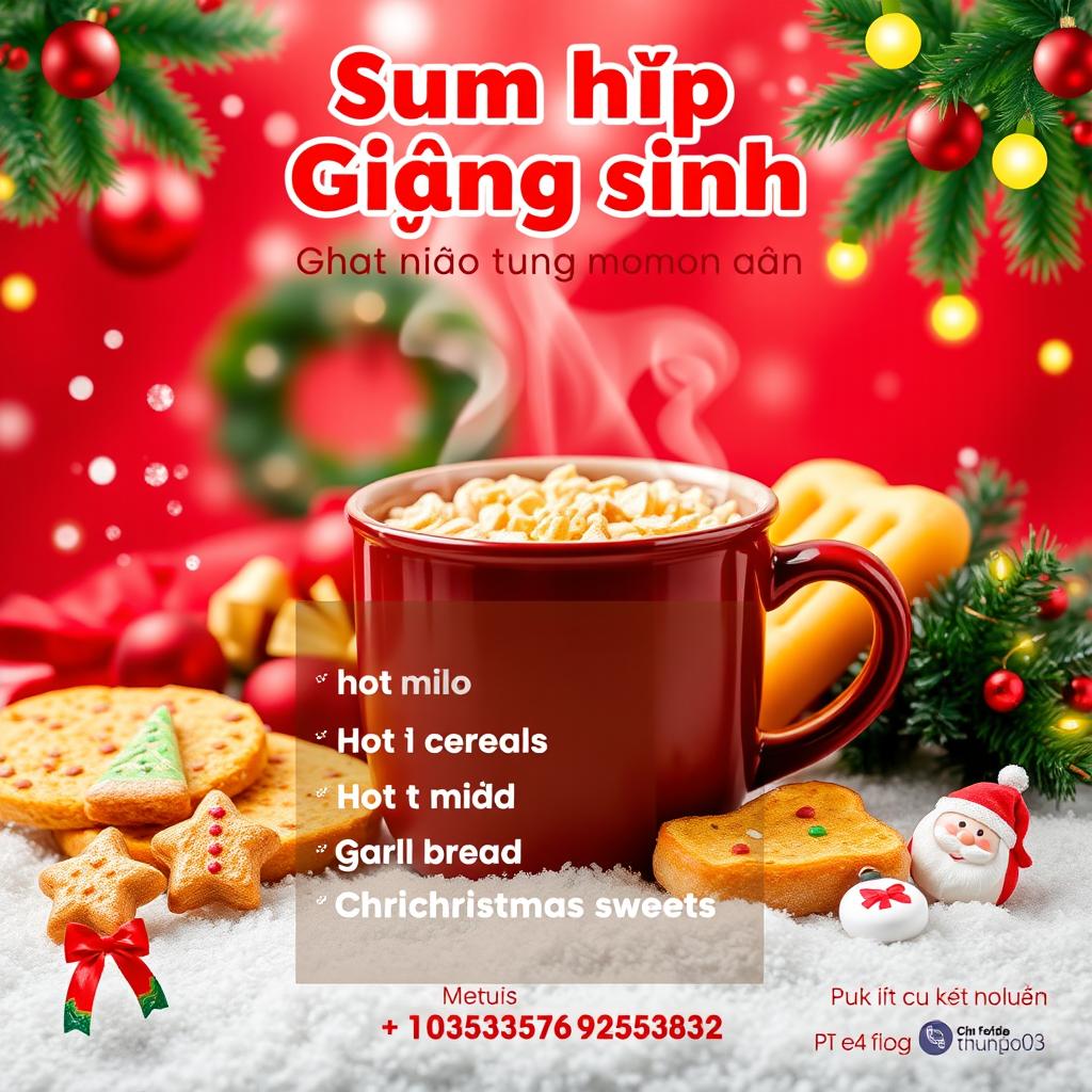 A Christmas-themed poster titled 'Sum họp Giáng sinh - Ngọt ngào từng món ăn' displayed boldly in large, bold font at the center top