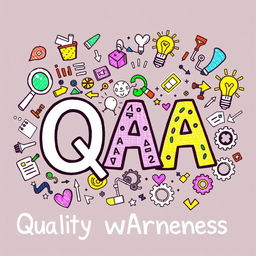 A colorful and imaginative doodle drawing focused on the concept of 'Quality Awareness'