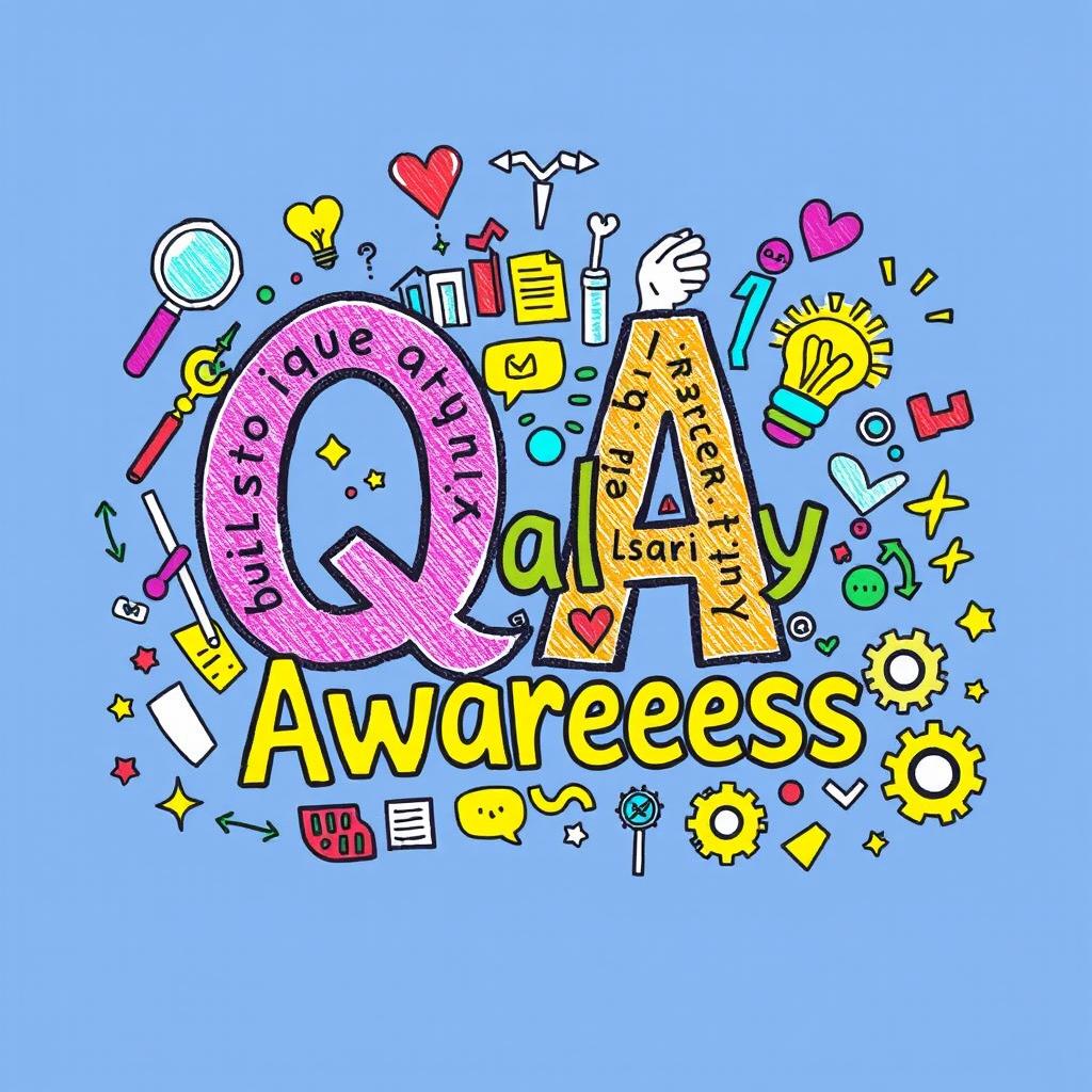 A colorful and imaginative doodle drawing focused on the concept of 'Quality Awareness'