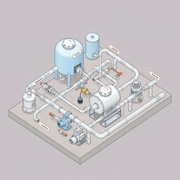 An isometric drawing depicting a detailed hydraulic installation system
