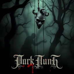An eerie and haunting book cover for a dark fantasy novel featuring a mysterious puppet in the foreground