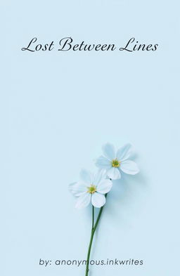 A minimalistic design featuring delicate flowers with petals in soft shades of sky blue, set against a serene light blue background