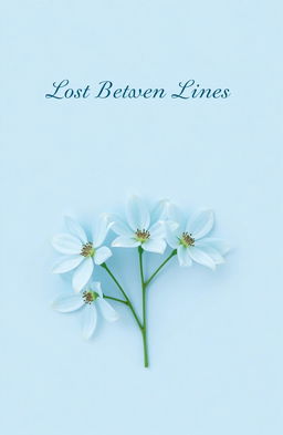 A minimalistic design featuring delicate flowers with petals in soft shades of sky blue, set against a serene light blue background