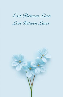 A minimalistic design featuring delicate flowers with petals in soft shades of sky blue, set against a serene light blue background