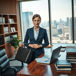 A highly detailed and realistic portrait of a lawyer in a modern office setting