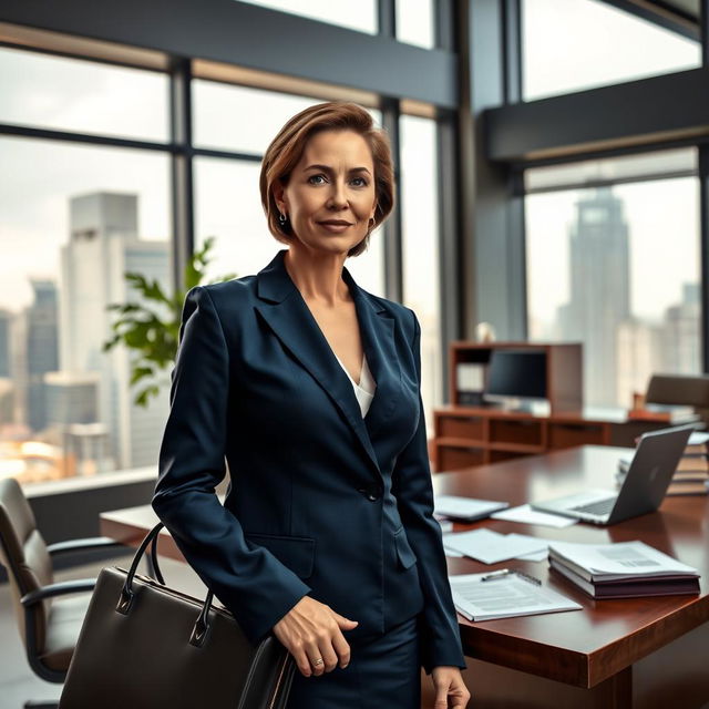 A highly detailed and realistic portrait of a lawyer in a modern office setting