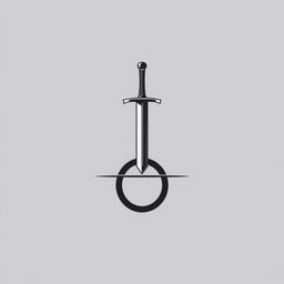 A black-and-white logo design featuring a sleek, upright vertical sword piercing through the center hole of a horizontal ring