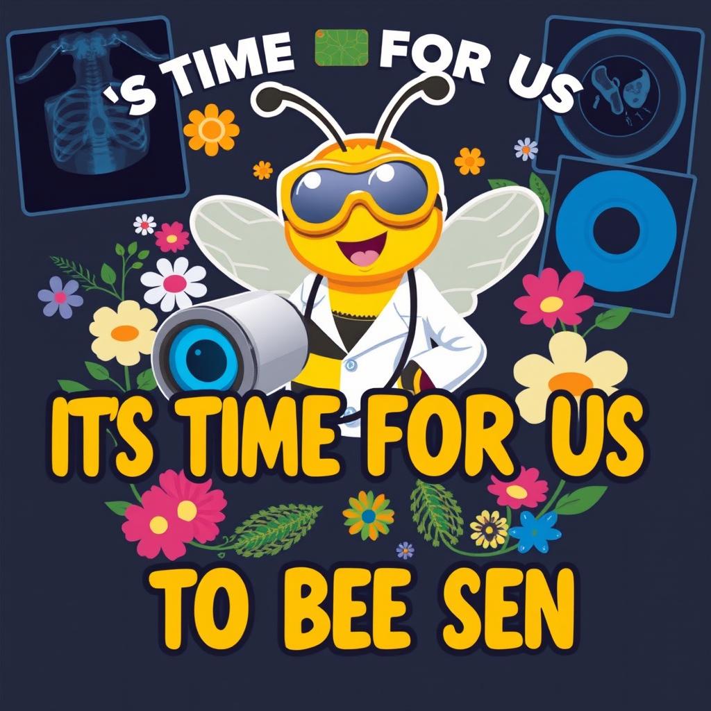 A vibrant and engaging poster promoting radiologic technology with the theme "It's Time for Us to Bee Seen