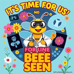 A vibrant and engaging poster promoting radiologic technology with the theme "It's Time for Us to Bee Seen