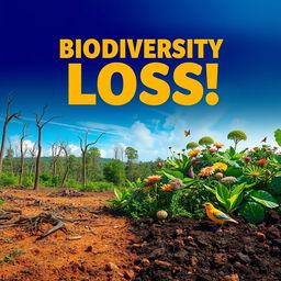 A vivid and impactful scene illustrating biodiversity loss, featuring a once lush and vibrant forest now showing signs of destruction