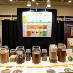 A visually engaging science exhibition display showcasing different types of soil