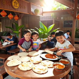 A cozy and inviting Warung serving freshly made roti canai with a variety of delicious curries