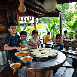 A cozy and inviting Warung serving freshly made roti canai with a variety of delicious curries