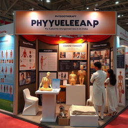 A visually captivating science exhibition display showcasing various physiotherapic features and therapies used in India