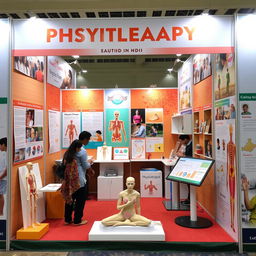 A visually captivating science exhibition display showcasing various physiotherapic features and therapies used in India