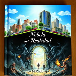A captivating book cover depicting a mirrored parallel city