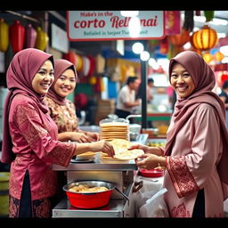 A cheerful scene at a roti canai stall (Warung Roti Canai) run by siblings (adik beradik)