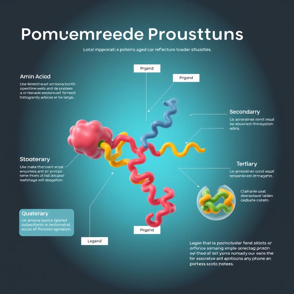 An educational illustration showcasing the composition and structure of proteins
