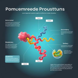 An educational illustration showcasing the composition and structure of proteins