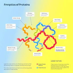 An educational illustration showcasing the composition and structure of proteins