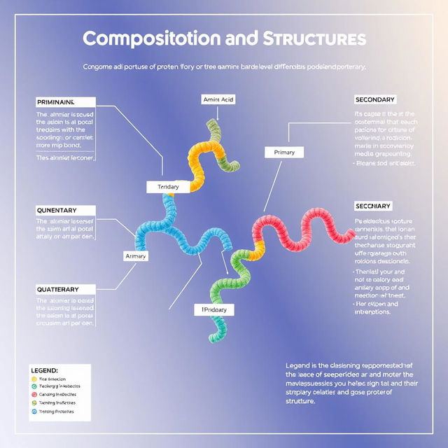 An educational illustration showcasing the composition and structure of proteins