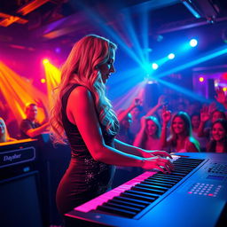 A vibrant nightclub scene featuring a 39-year-old attractive white woman named Dayna Wynter