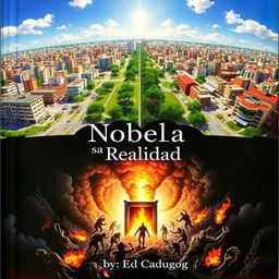 A visually striking book cover depicting a mirrored parallel city