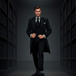 Ethan, a man of average height with an elegant and discreet demeanor, moves with smooth, calculated gestures that exude an aura of mystery and control