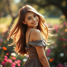 A beautiful girl posing gracefully from the side, capturing her elegance and charm