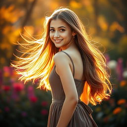A beautiful girl posing gracefully from the side, capturing her elegance and charm