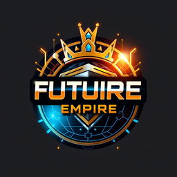 A futuristic, tech-inspired logo for 'Future Tech Empire' that conveys innovation, dominance, and a forward-thinking approach