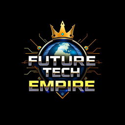 A futuristic, tech-inspired logo for 'Future Tech Empire' that conveys innovation, dominance, and a forward-thinking approach