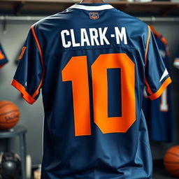 A vibrant and stylish sports jersey featuring the number 10, with the name 'Clark M' prominently displayed on the back