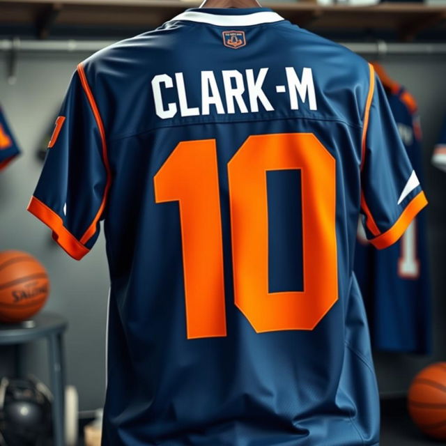 A vibrant and stylish sports jersey featuring the number 10, with the name 'Clark M' prominently displayed on the back