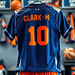 A vibrant and stylish sports jersey featuring the number 10, with the name 'Clark M' prominently displayed on the back