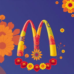 A creative reimagining of the iconic McDonald's logo infused with Indian cultural elements