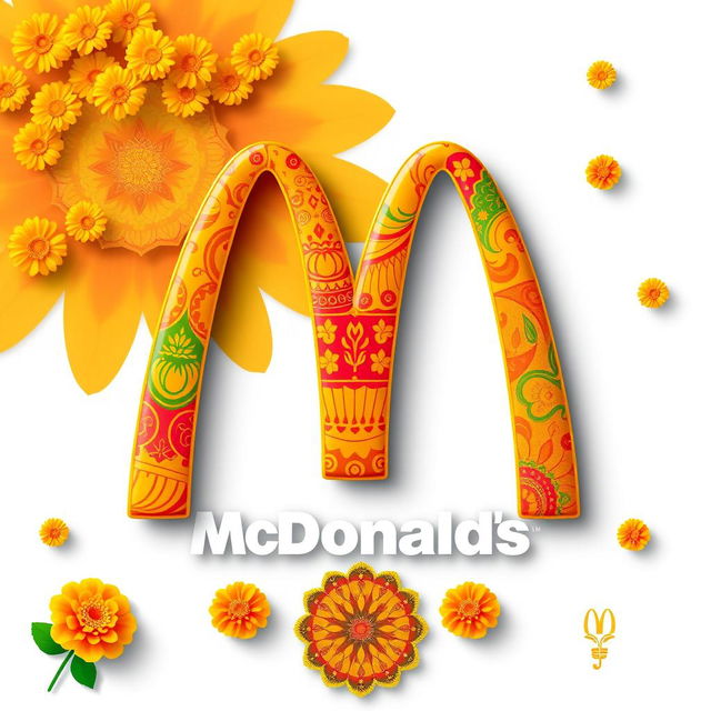 A creative reimagining of the iconic McDonald's logo infused with Indian cultural elements